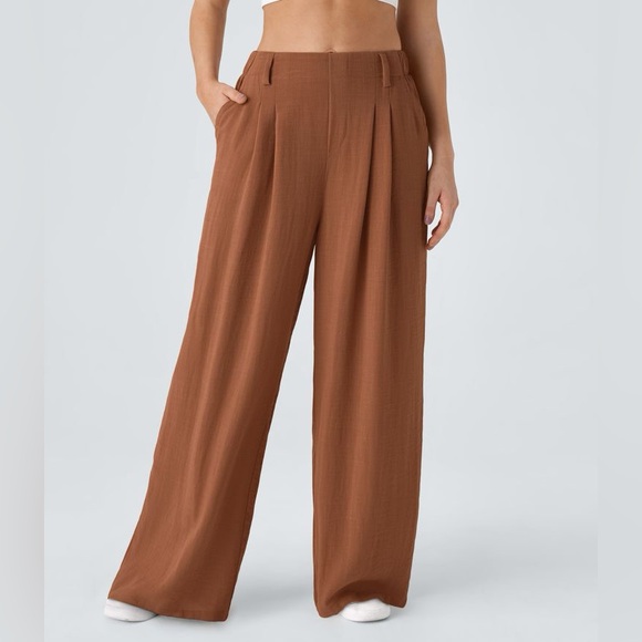 NEW High Waisted Wide Leg Flowy Solid Palazzo Casual Linen-Feel Pants 1X - Picture 1 of 7